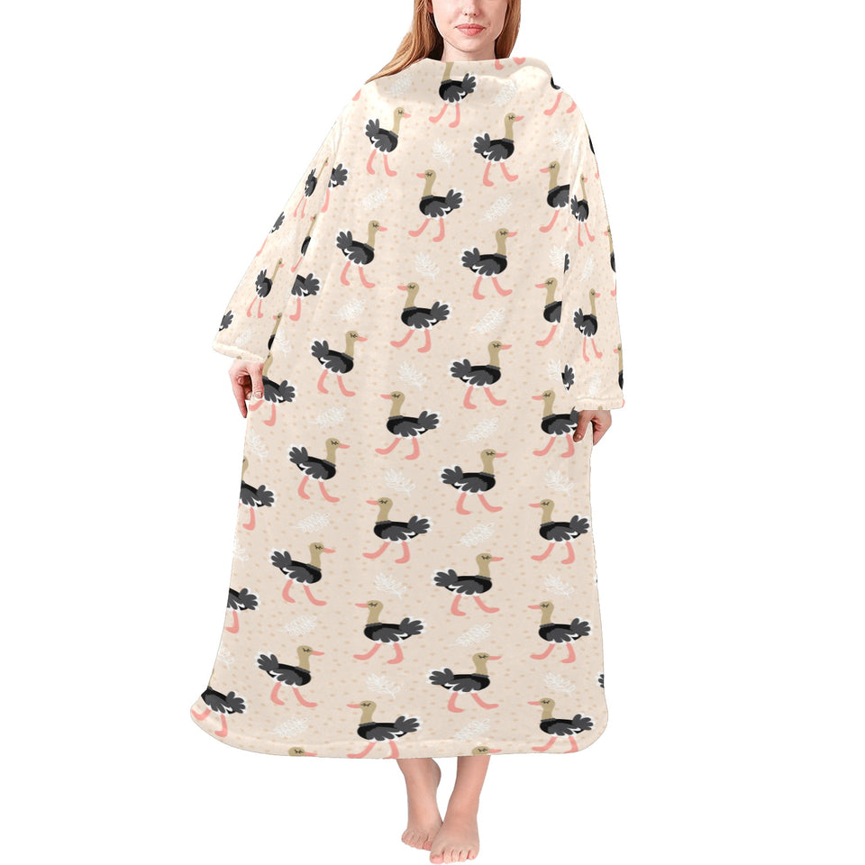 Ostrich Pattern Print Design 05 Blanket Robe with Sleeves