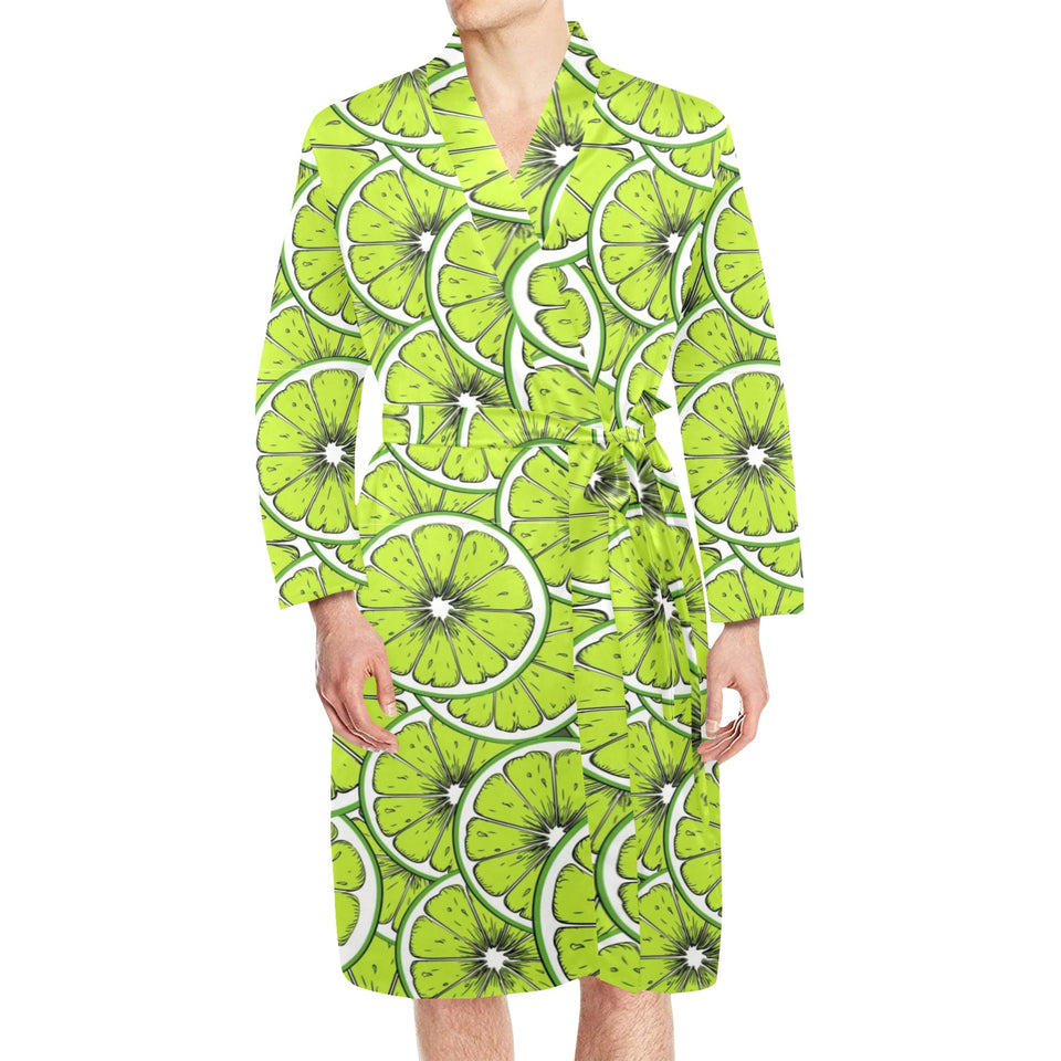Slices of Lime design pattern Men's Long Sleeve Belted Night Robe