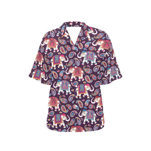 Elephant indian style ornament pattern Women's All Over Print Hawaiian Shirt