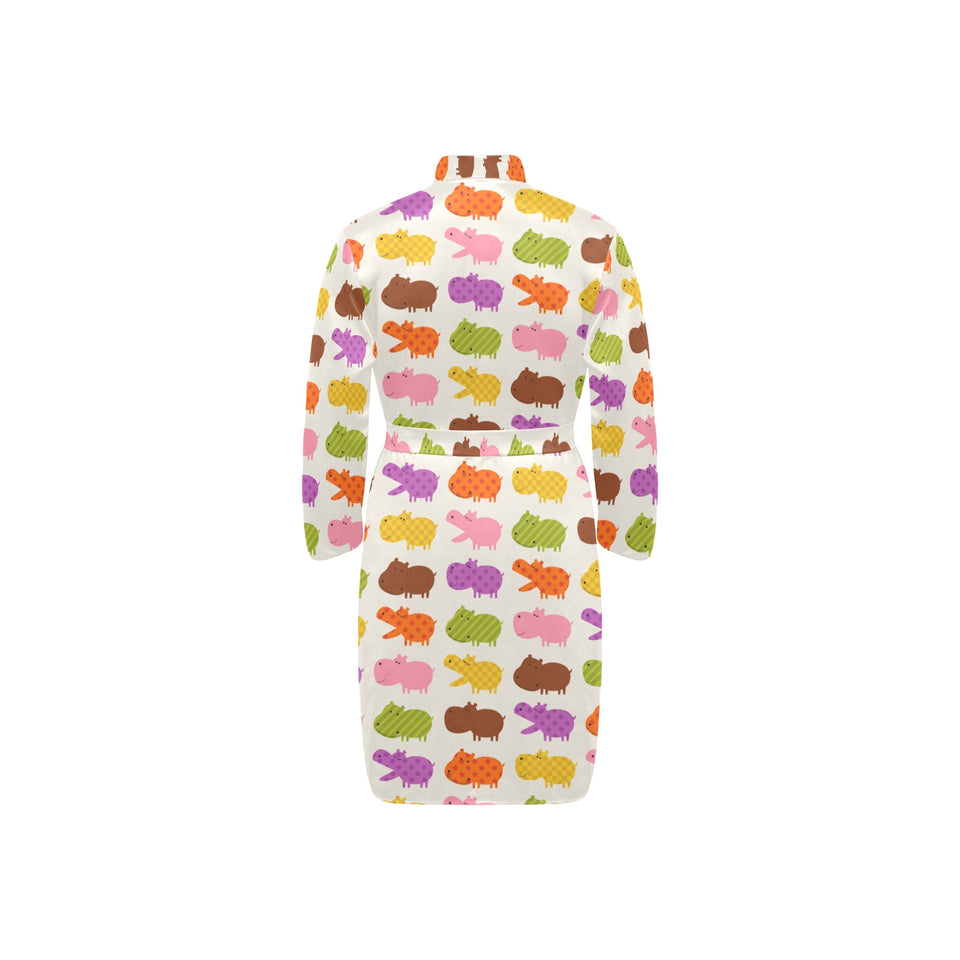Hippopotamus Pattern Print Design 01 Men's Long Sleeve Belted Night Robe