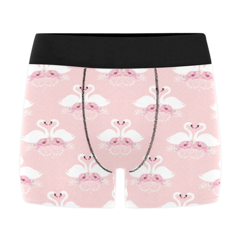 White swan and flower love pattern Men's All Over Print Boxer Briefs Men's Underwear