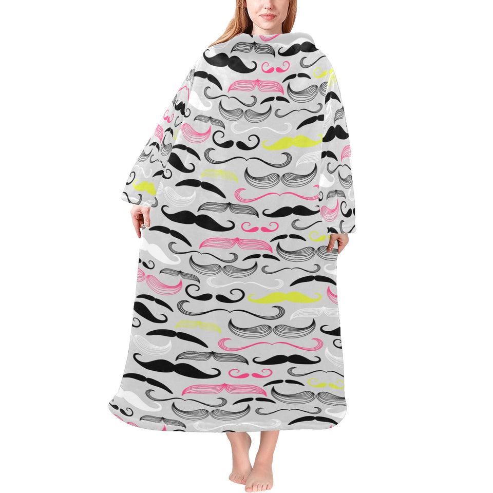 Mustache Beard Pattern Print Design 02 Blanket Robe with Sleeves