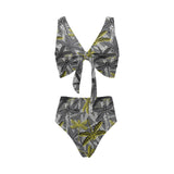 Hand drawn dragonfly pattern Chest Bowknot High Waisted Bikini Swimsuit