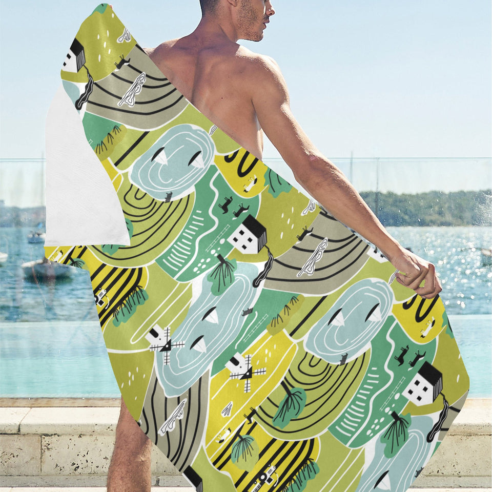 Hand drawn windmill pattern Beach Towel