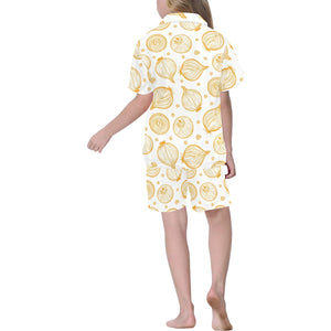 hand drawn onion pattern Kids' Boys' Girls' V-Neck Short Pajama Set