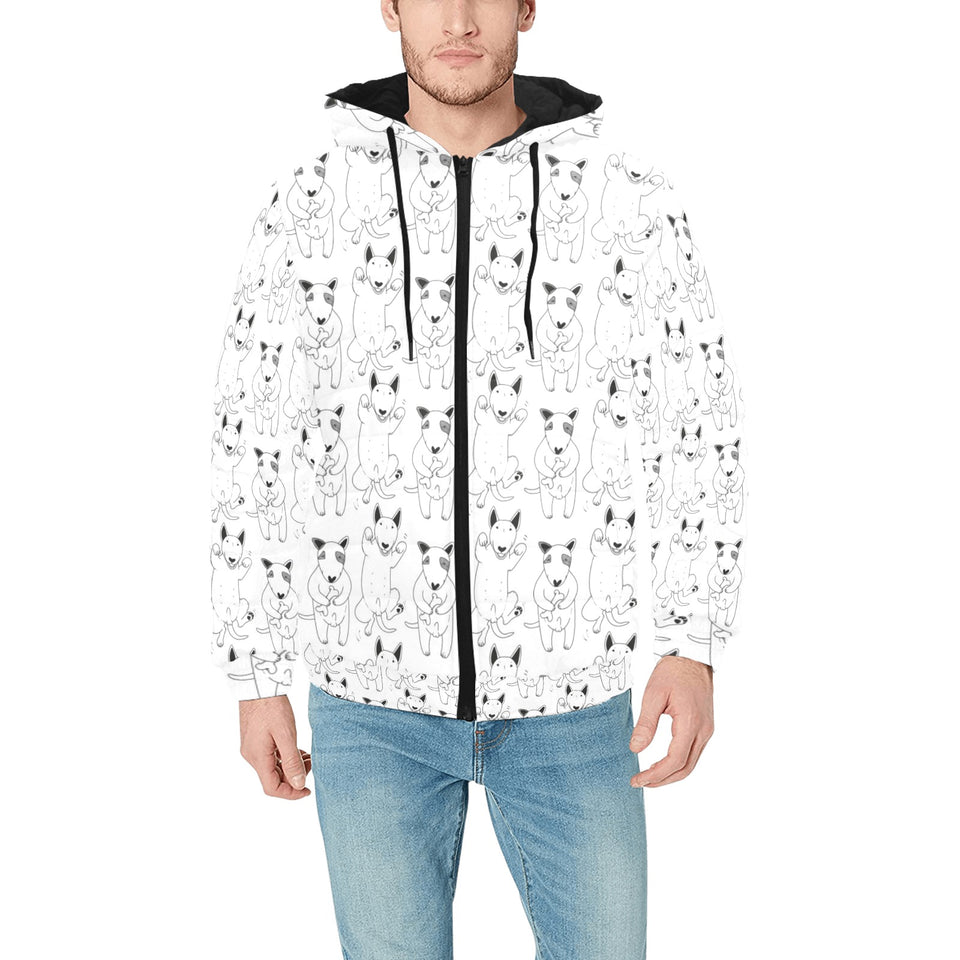 Bull Terrier Pattern Print Design 02 Men's Padded Hooded Jacket