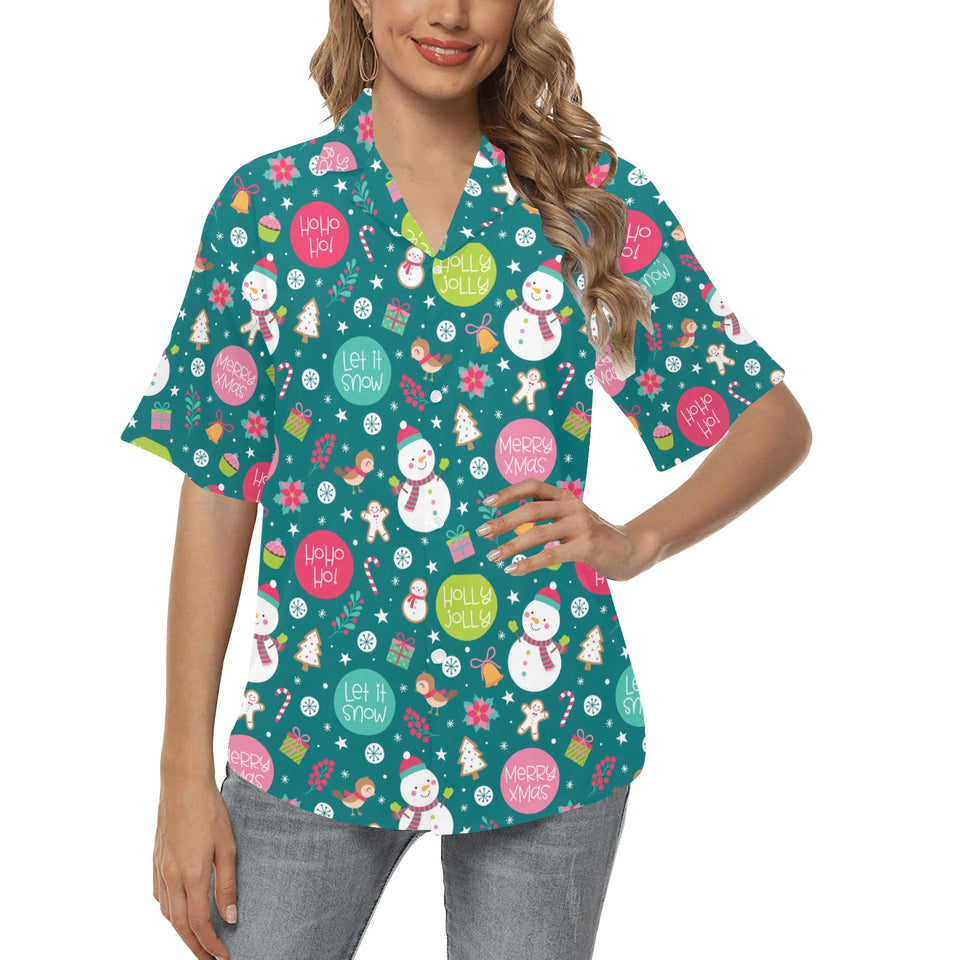Snowman bird decorative elements christmas pattern Women's All Over Print Hawaiian Shirt