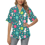 Snowman bird decorative elements christmas pattern Women's All Over Print Hawaiian Shirt