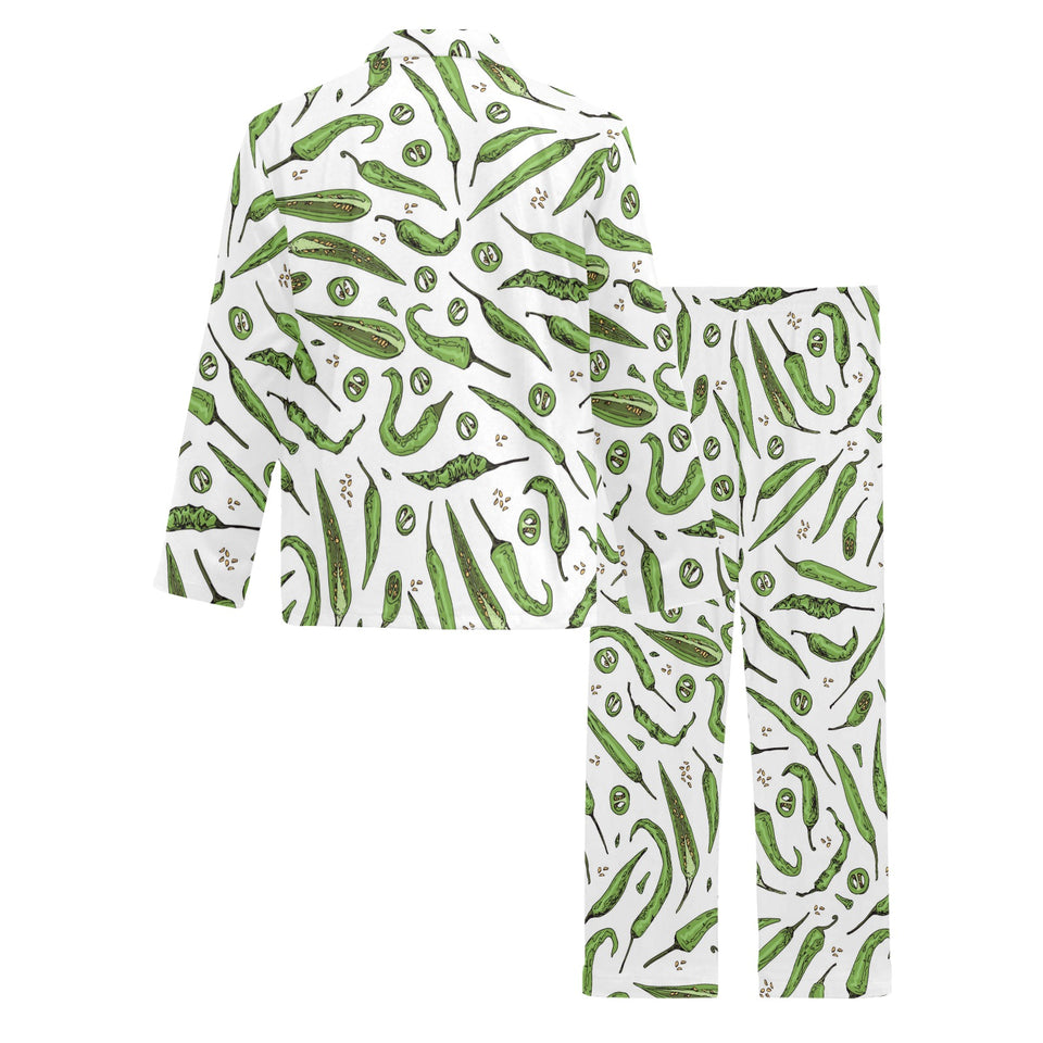 Hand drawn sketch style green Chili peppers patter Men's Long Pajama Set