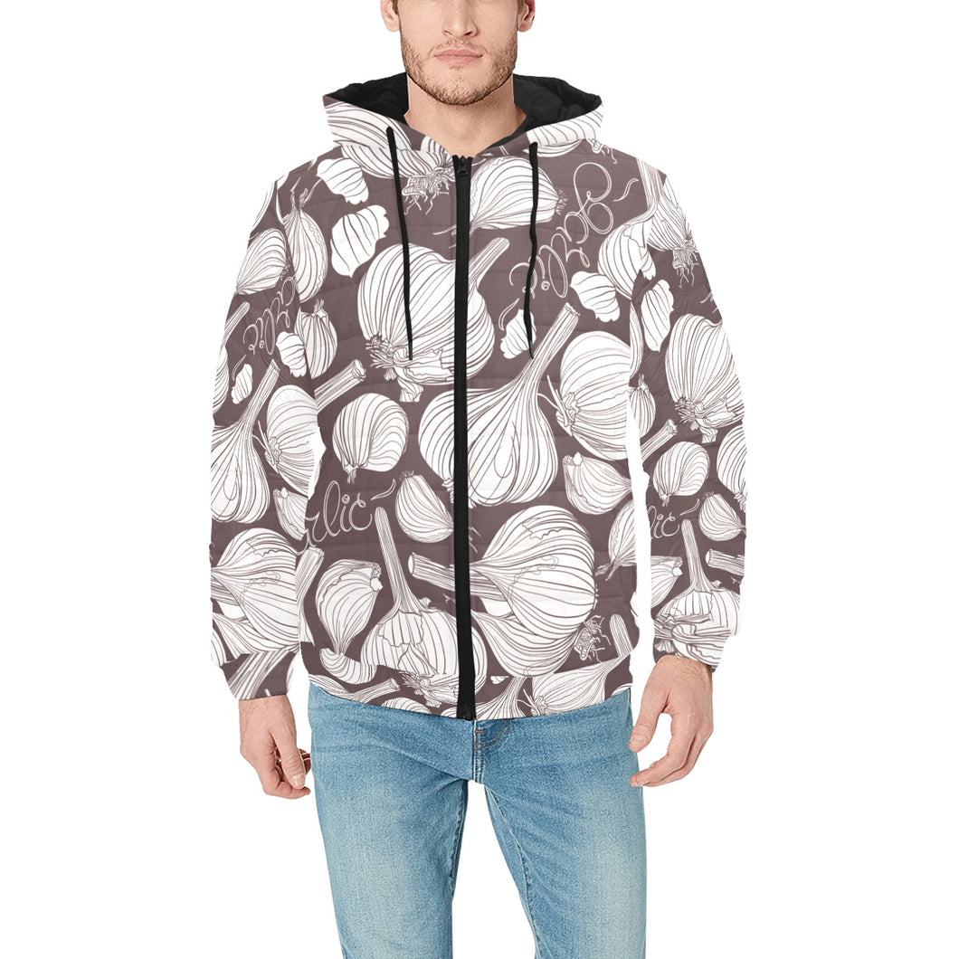 Garlic bulb dark background Men's Padded Hooded Jacket