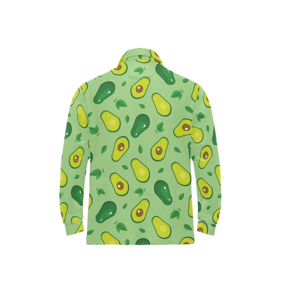 Avocado pattern green background Men's Long Sleeve Polo Shirt