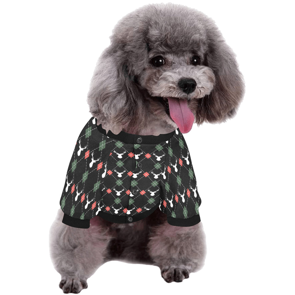 Deer Christmas new year pattern argyle All Over Print Pet Dog Round Neck Fuzzy Shirt