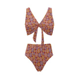 Gear Pattern Print Design 04 Chest Bowknot High Waisted Bikini Swimsuit