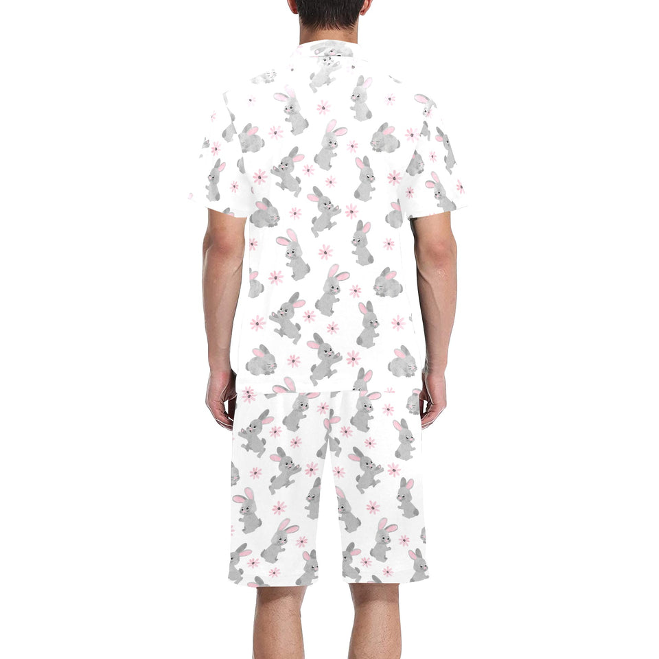 Watercolor cute rabbit pattern Men's V-Neck Short Pajama Set