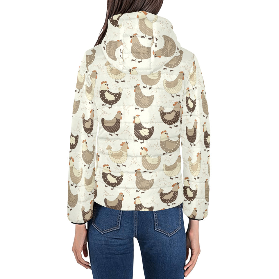 Cute rooster chicken cock Women's Padded Hooded Jacket