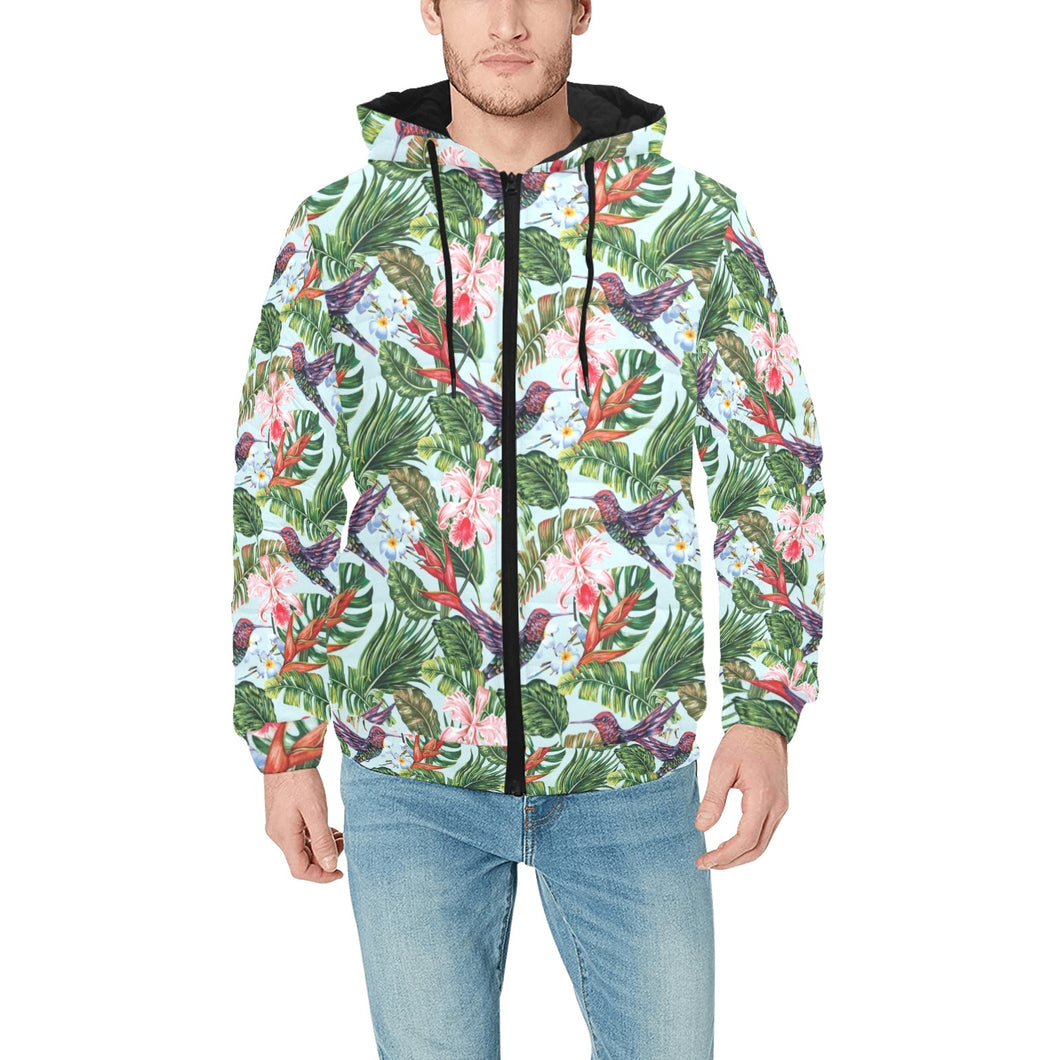 Hummingbird Pattern Print Design 05 Men's Padded Hooded Jacket