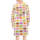 Hippopotamus Pattern Print Design 01 Men's Long Sleeve Belted Night Robe