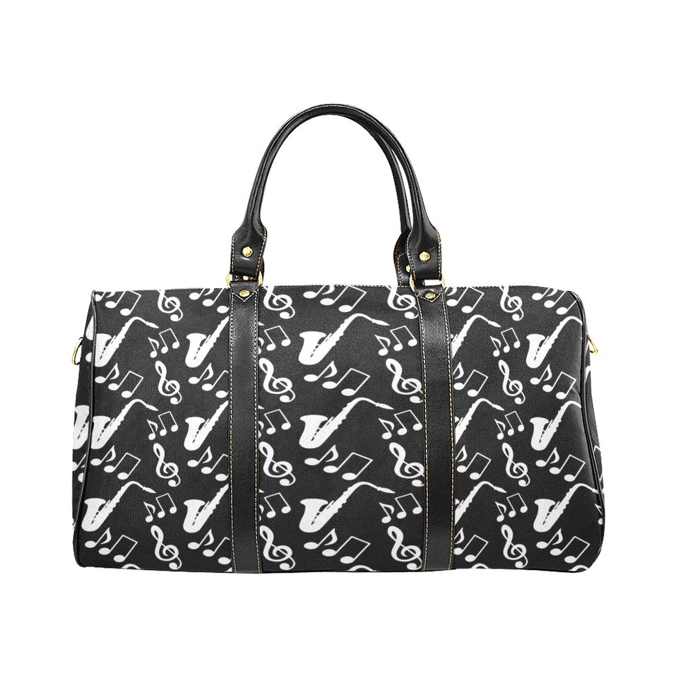 Saxophone music notes treble clef black white them Travel Bag