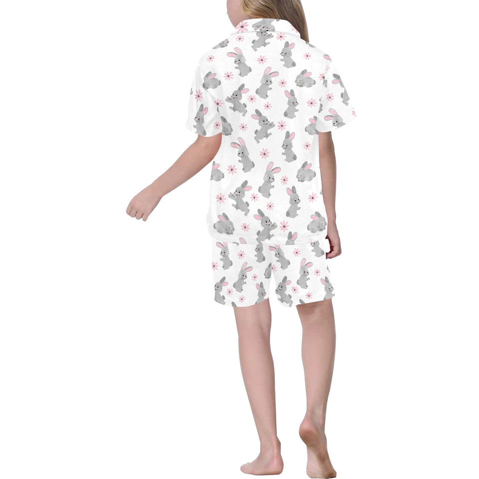 Watercolor cute rabbit pattern Kids' Boys' Girls' V-Neck Short Pajama Set