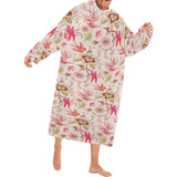 Swallow Pattern Print Design 01 Blanket Robe with Sleeves