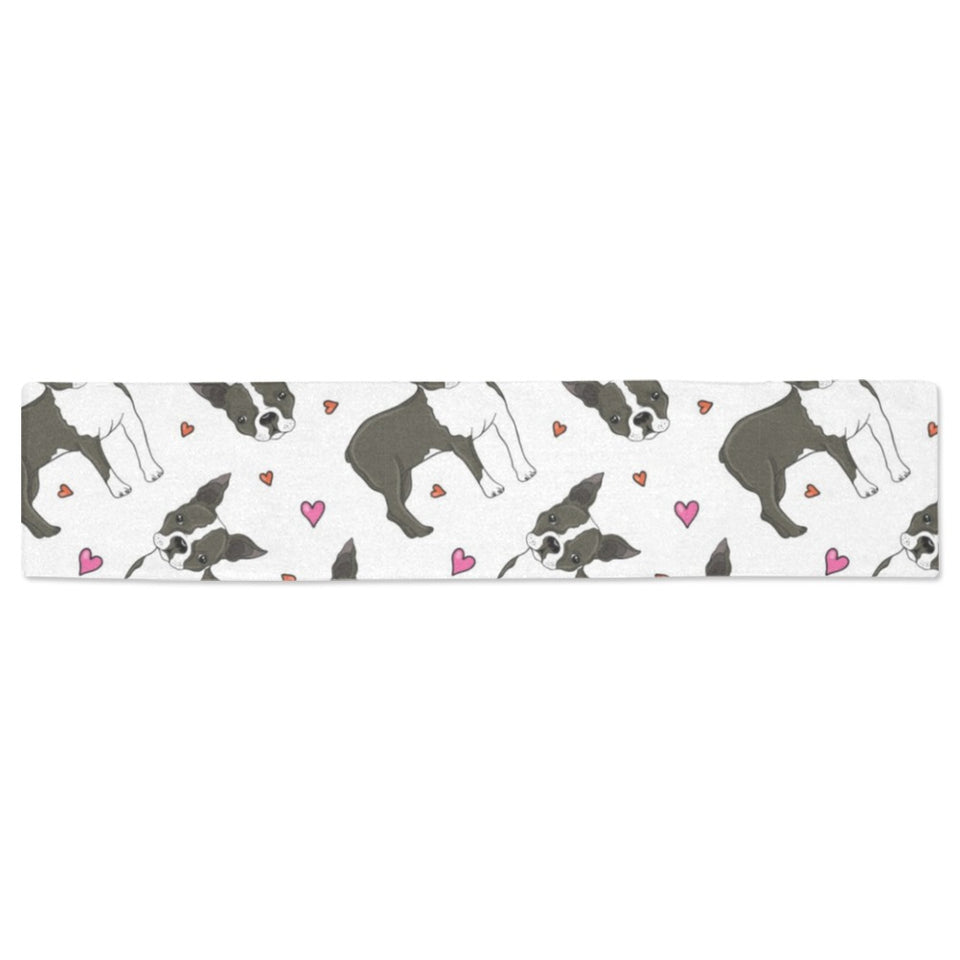 Boston terrier dog hearts vector pattern Table Runner