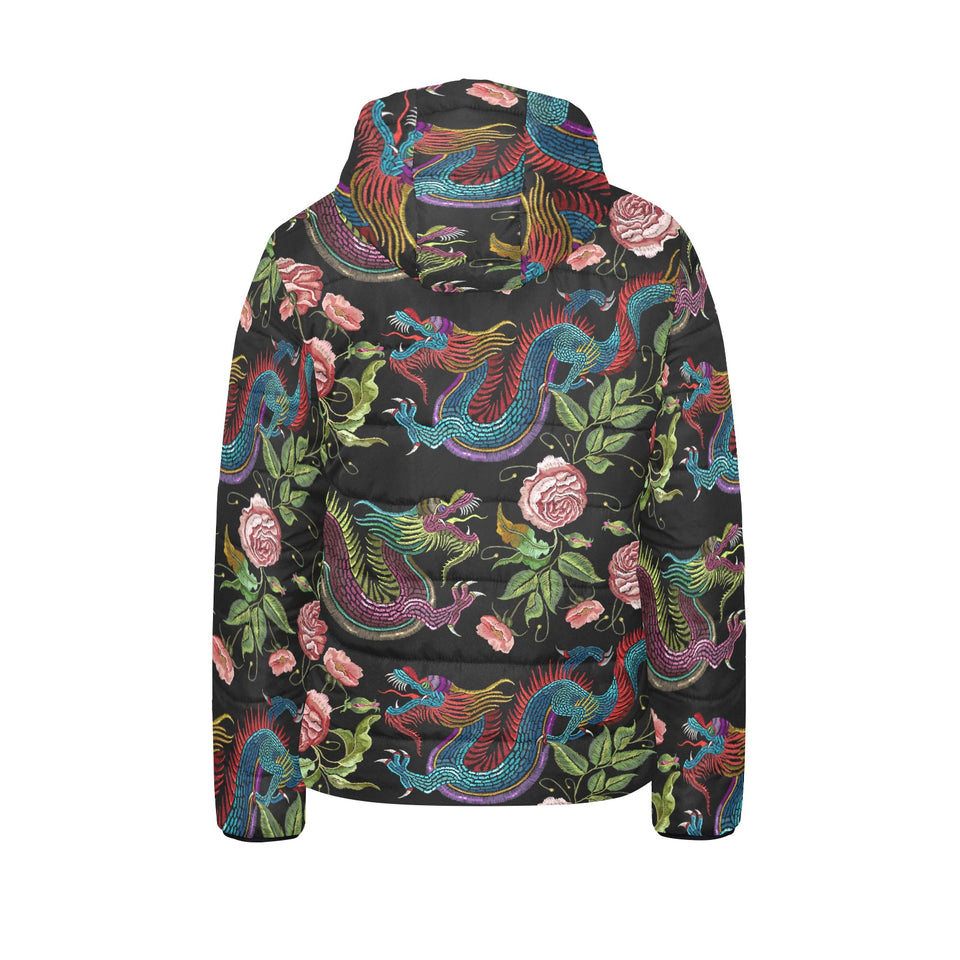 Dragons flower pattern Kids' Boys' Girls' Padded Hooded Jacket