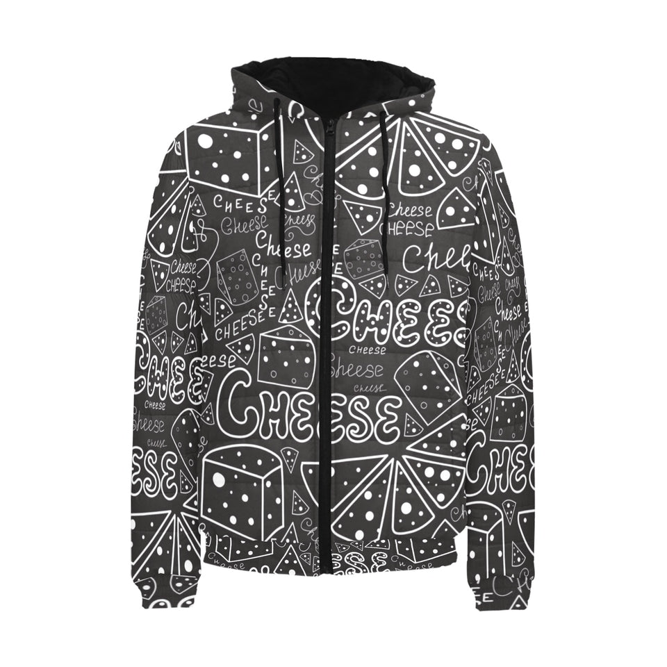 Handwritten cheese pattern Men's Padded Hooded Jacket