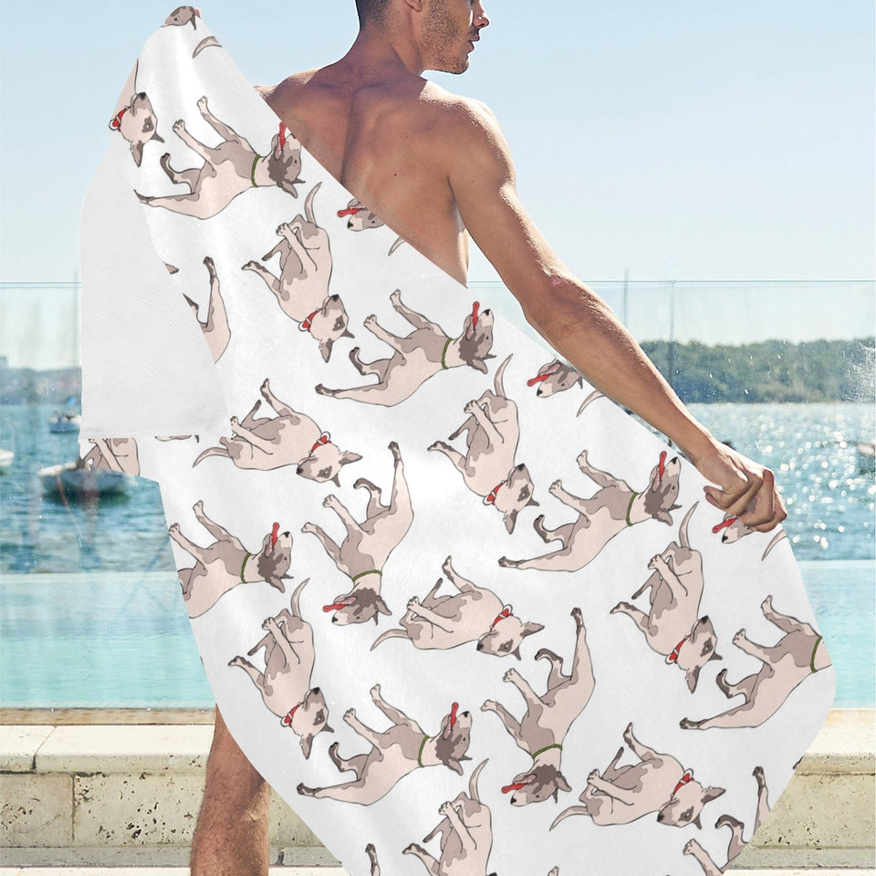 Bull Terrier Pattern Print Design 04 Beach Towel