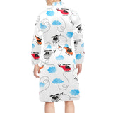 Watercolor helicopter cloud pattern Men's Long Sleeve Belted Night Robe