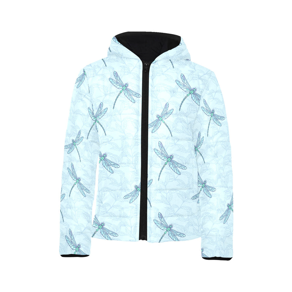 Dragonfly pattern blue background Kids' Boys' Girls' Padded Hooded Jacket