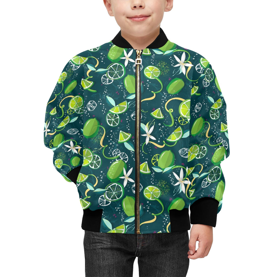 Lime ice flower pattern Kids' Boys' Girls' Bomber Jacket