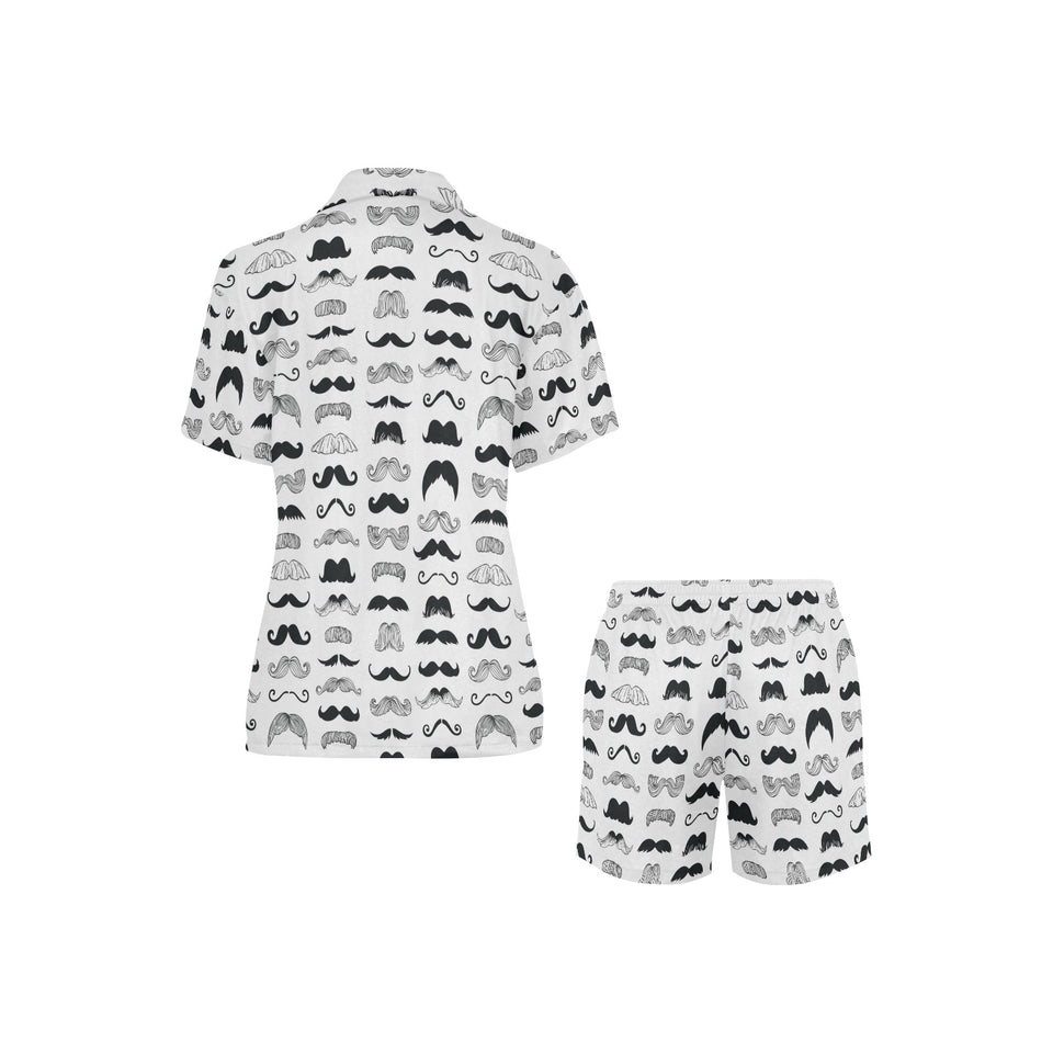 Mustache Beard Pattern Print Design 04 Women's V-Neck Short Pajama Set