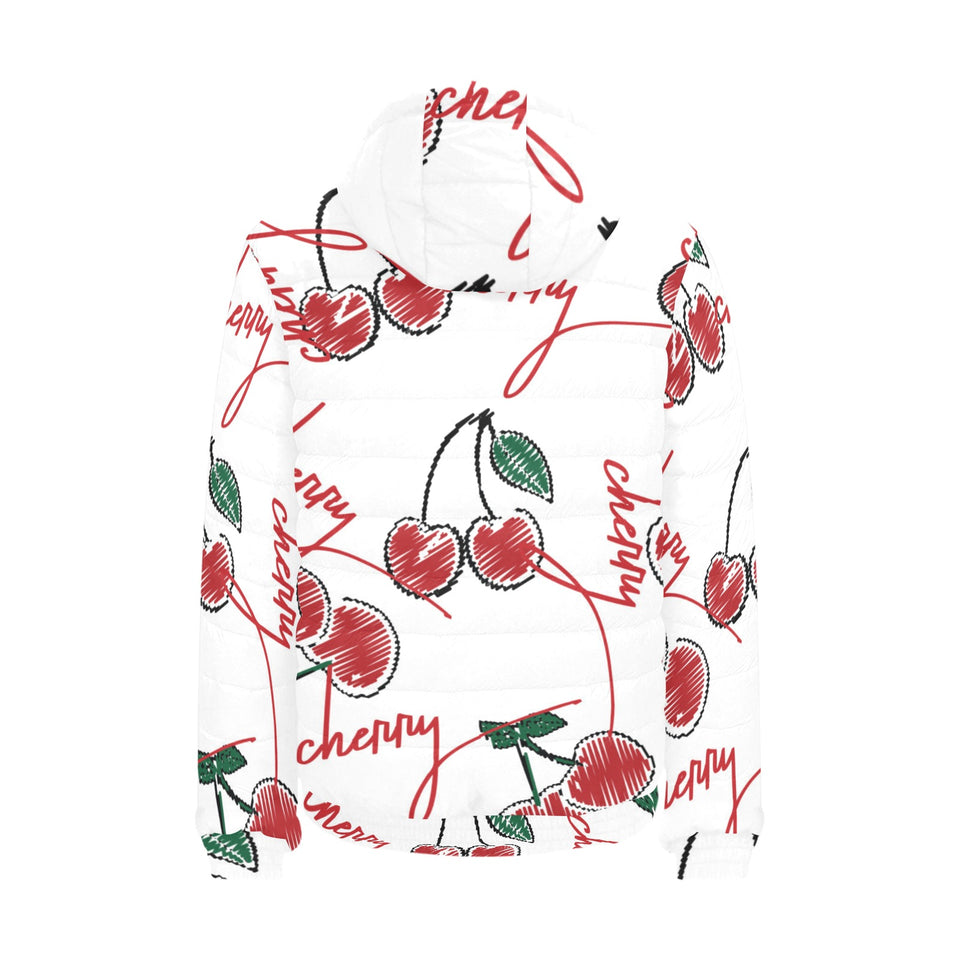 Hand drawn cherry pattern Men's Padded Hooded Jacket