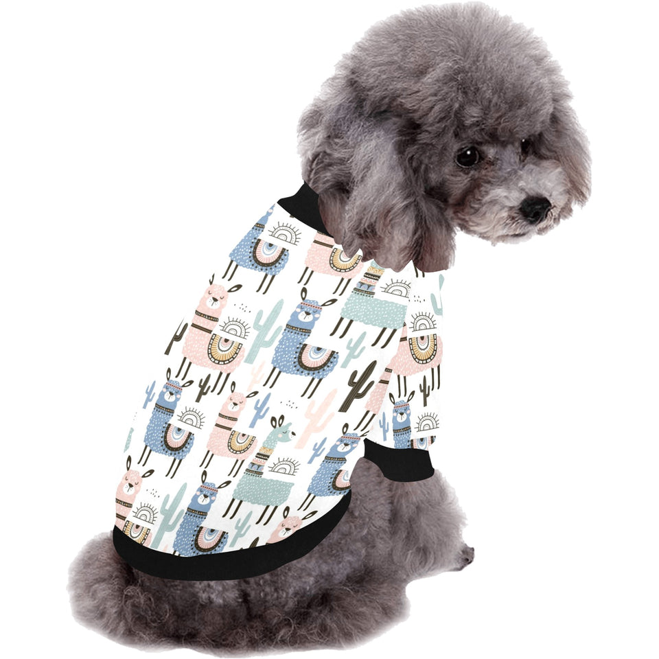 lama Alpaca cactus hand drawn pattern All Over Print Pet Dog Round Neck Fuzzy Shirt