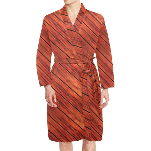 Wood Printed Pattern Print Design 03 Men's Long Sleeve Belted Night Robe