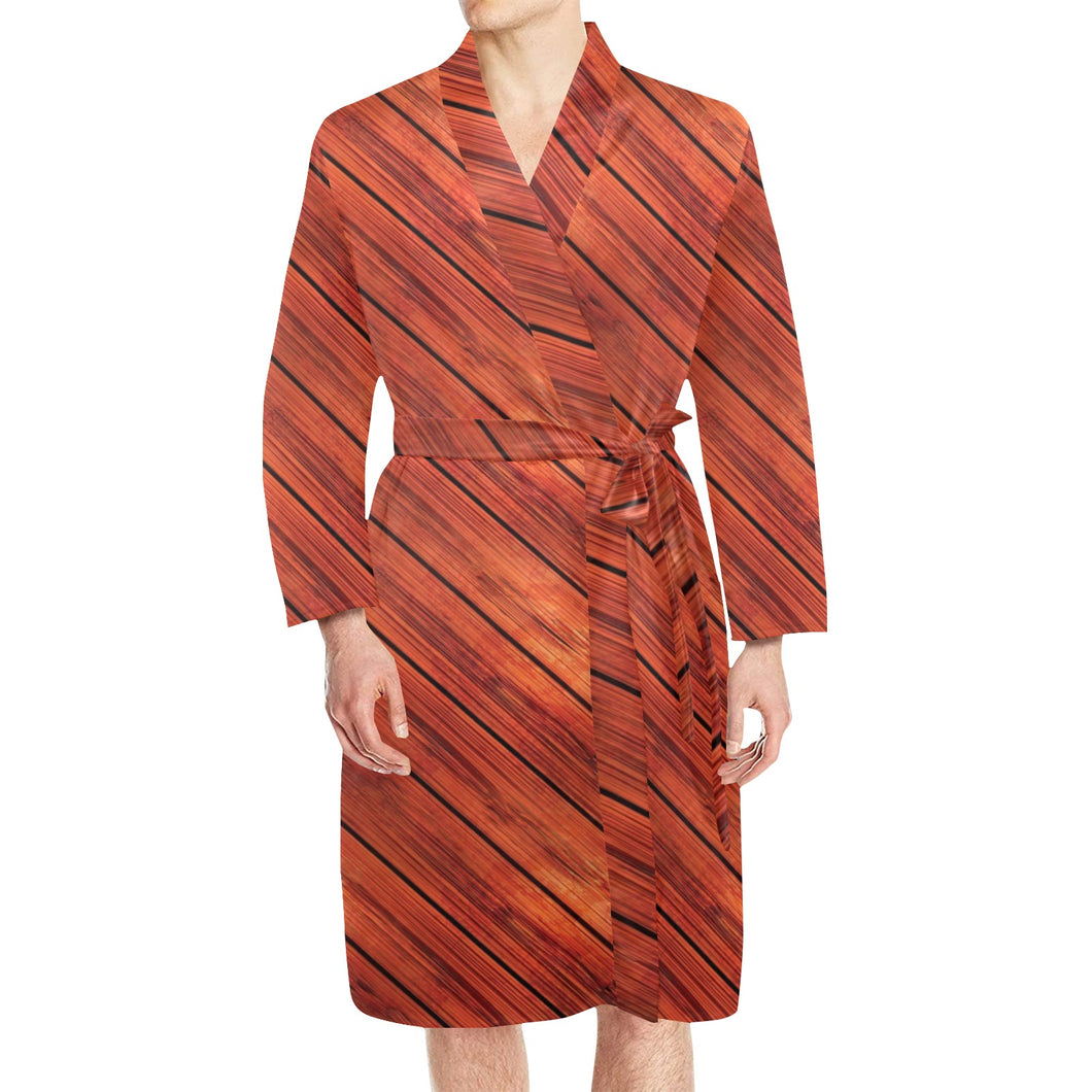 Wood Printed Pattern Print Design 03 Men's Long Sleeve Belted Night Robe