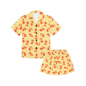 Goldfish Pattern Print Design 02 Kids' Boys' Girls' V-Neck Short Pajama Set