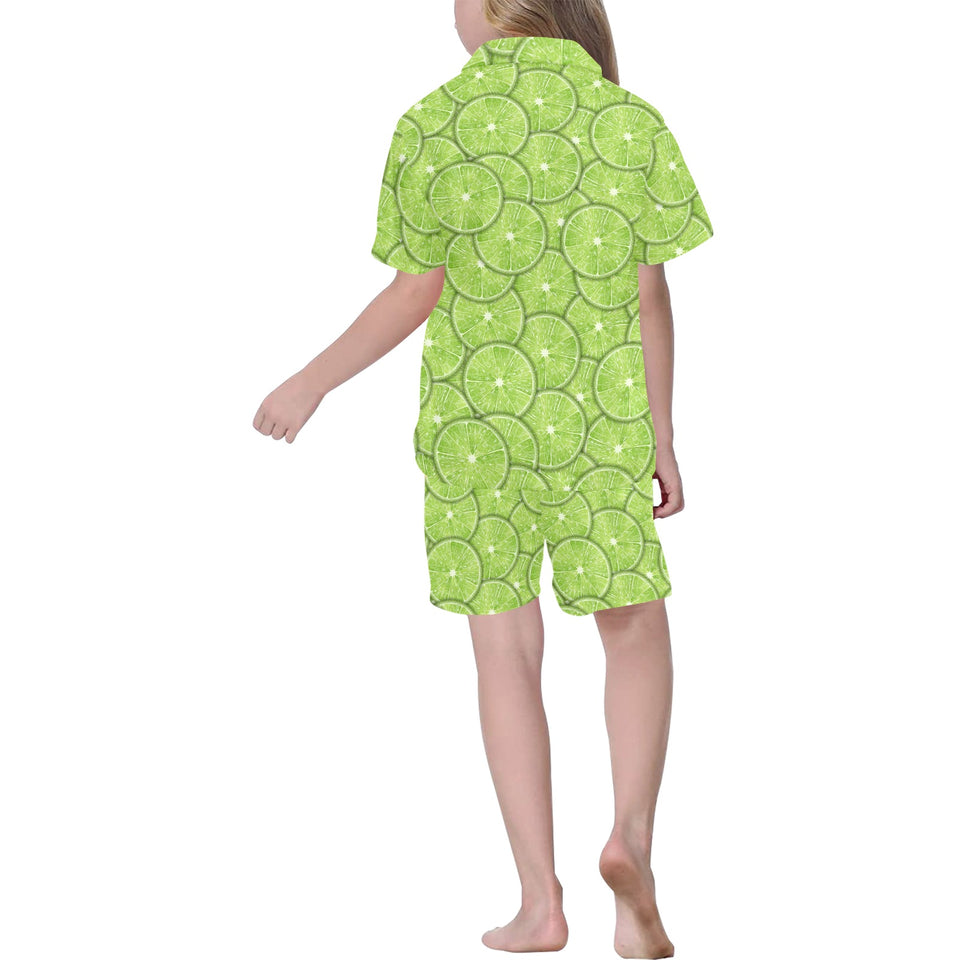 Slices of Lime pattern Kids' Boys' Girls' V-Neck Short Pajama Set