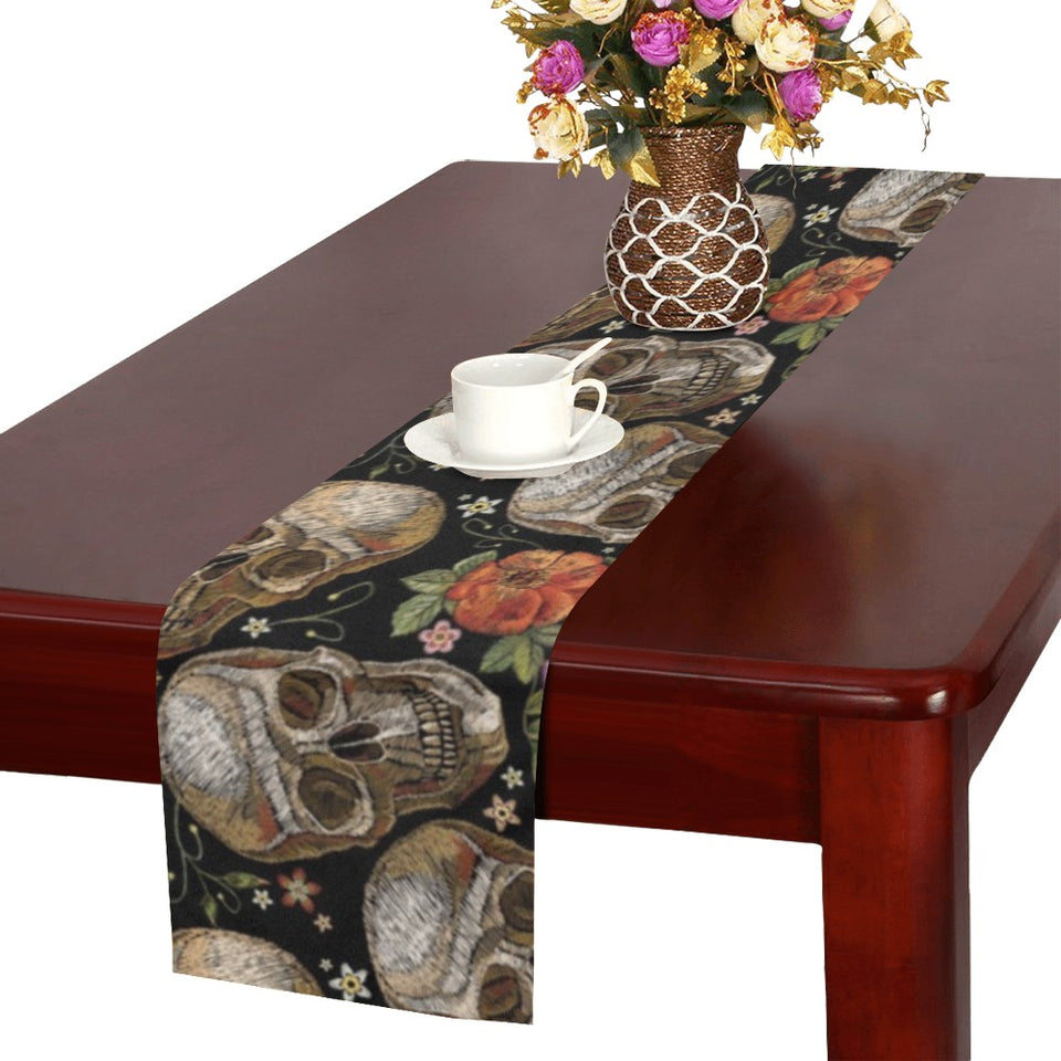 Skull rose humming bird flower pattern Table Runner
