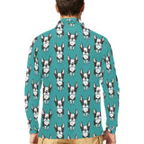 Hand drawn boston terrier dog pattern Men's Long Sleeve Polo Shirt