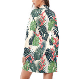 heliconia flowers, palm and monstera leaves Women's Long Sleeve Belted Night Robe