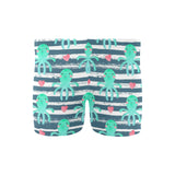 Cute octopuses heart striped background Men's Swimming Trunks