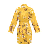 Bee flower pattern Women's Long Sleeve Belted Night Robe