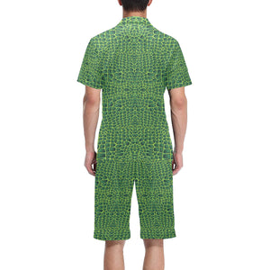 Crocodile Skin Printed Men's V-Neck Short Pajama Set