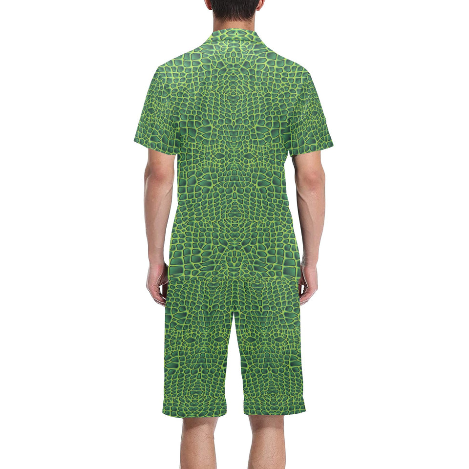 Crocodile Skin Printed Men's V-Neck Short Pajama Set