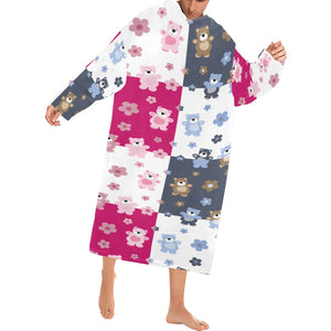 Teddy Bear Pattern Print Design 03 Blanket Robe with Sleeves