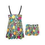 Gear Pattern Print Design 03 Chest Sexy Pleated Two Piece Swim Dress