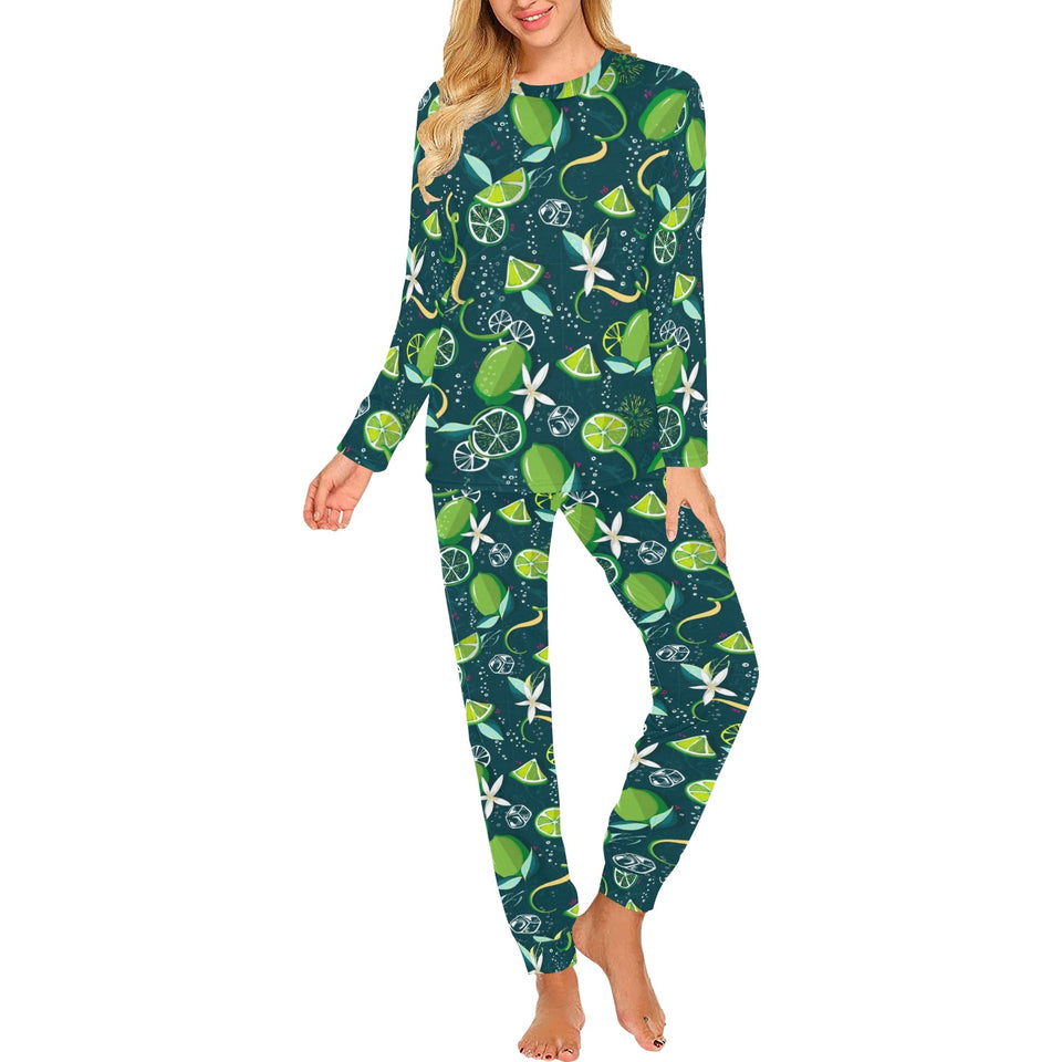 Lime ice flower pattern Women's All Over Print Pajama Set