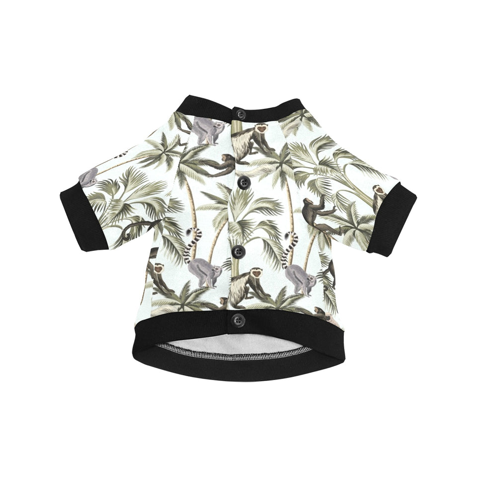 Monkey sloth lemur palm trees pattern All Over Print Pet Dog Round Neck Fuzzy Shirt