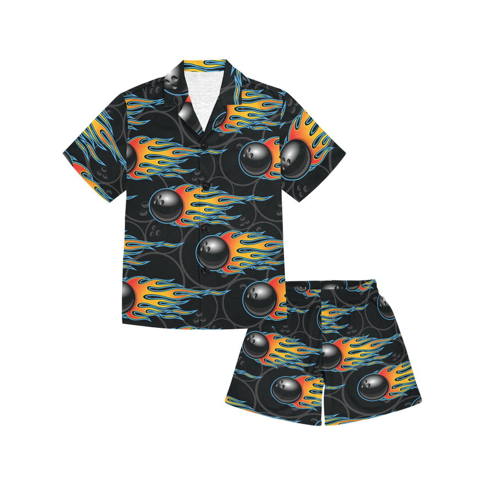 Bowling balls flame pattern Kids' Boys' Girls' V-Neck Short Pajama Set